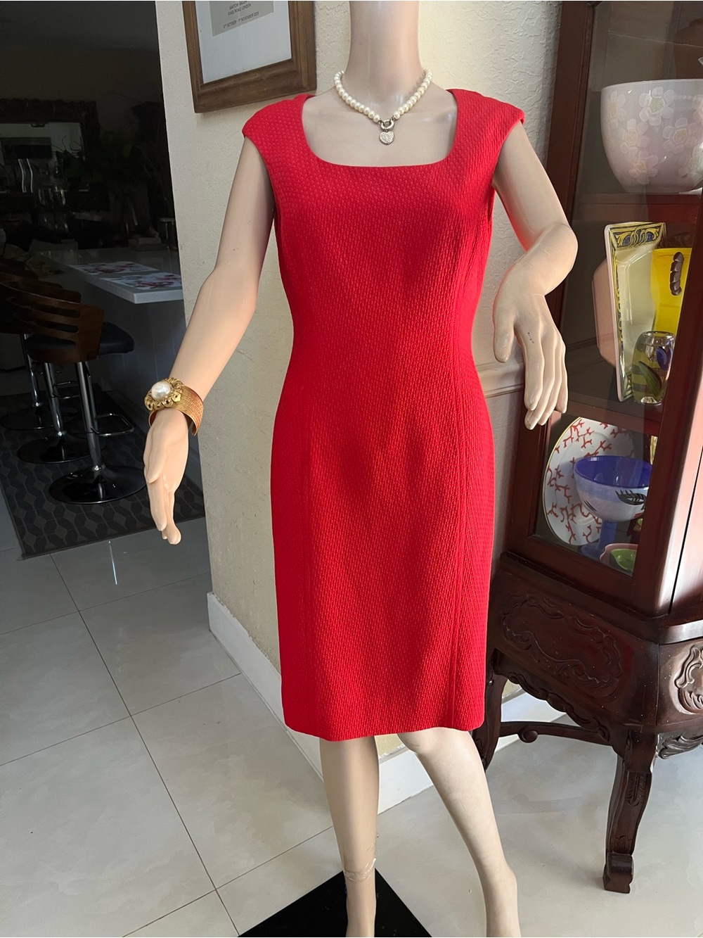 Carlisle Red Scoop Neck Sheath Dress